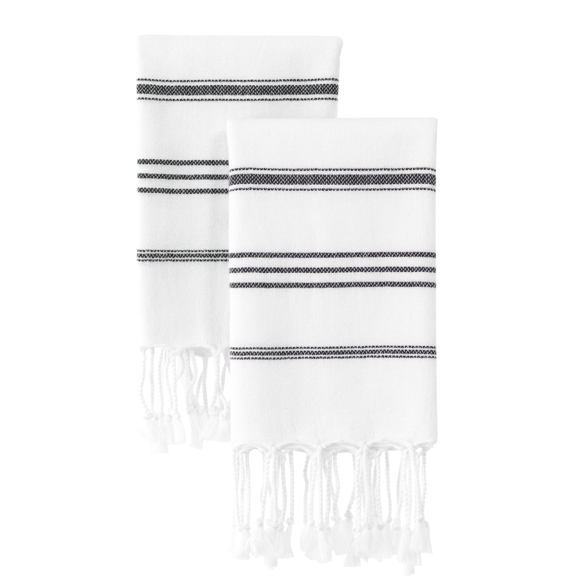 WETCAT Turkish Hand Towels with Hanging Loop (20 x 30) - Set of 2, 100%  Cotton, Soft - Prewashed Unique Boho Farmhouse Kitchen Towels - Black and  White Hand Towels for Bathroom Decor Black & White