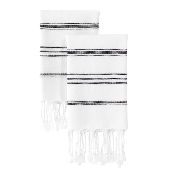 WETCAT Turkish Hand Towels with Hanging Loop 20 x 30 - Set of 2, 100 Cotton, Soft - Prewashed Unique Boho Farmhouse Kitchen Towels - Black and Whit
