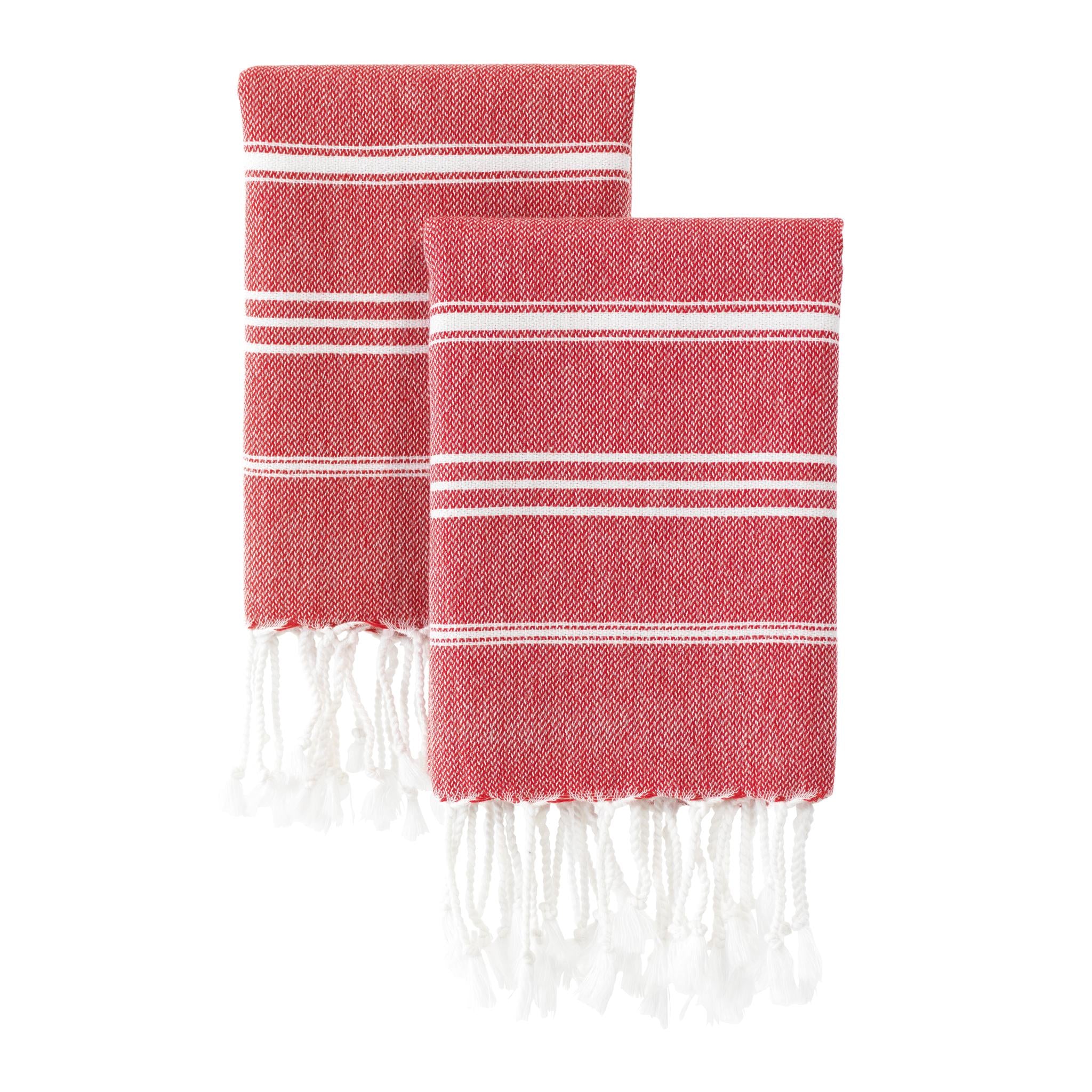 New Turkish Towel Kitchen Set of 2 Cotton Terry Holiday Towels Red